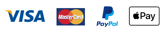 Payment methods available are Visa, Mastercard, PayPal and Apple Pay